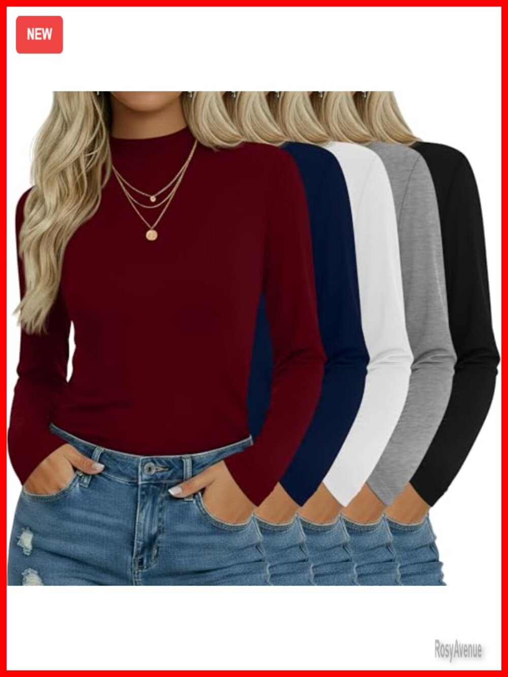 5 Pack Mock Turtleneck Tops Women Cotton Blend Base Layer Shirts Slim